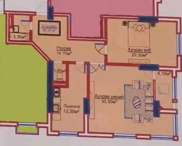 2-к квартира, 14 этаж, 85 м², Шохмансур