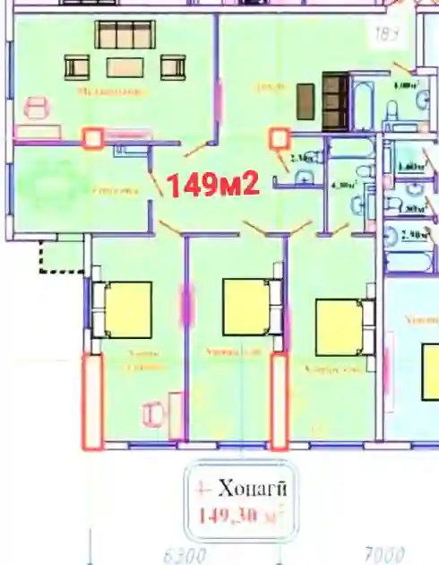 4-к квартира, 3 этаж, 149 м², Сино