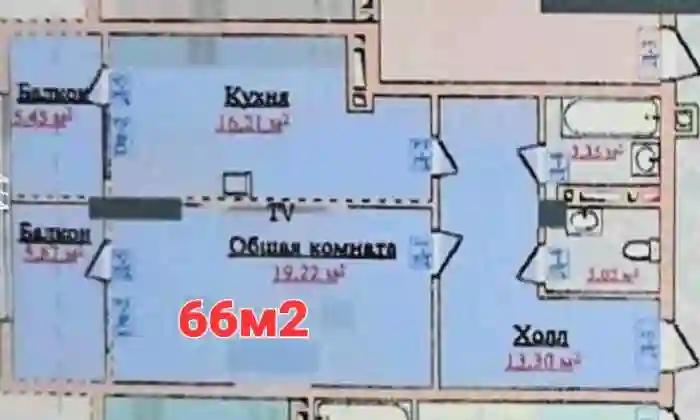 2-к квартира, 6 этаж, 66 м², Шохмансур