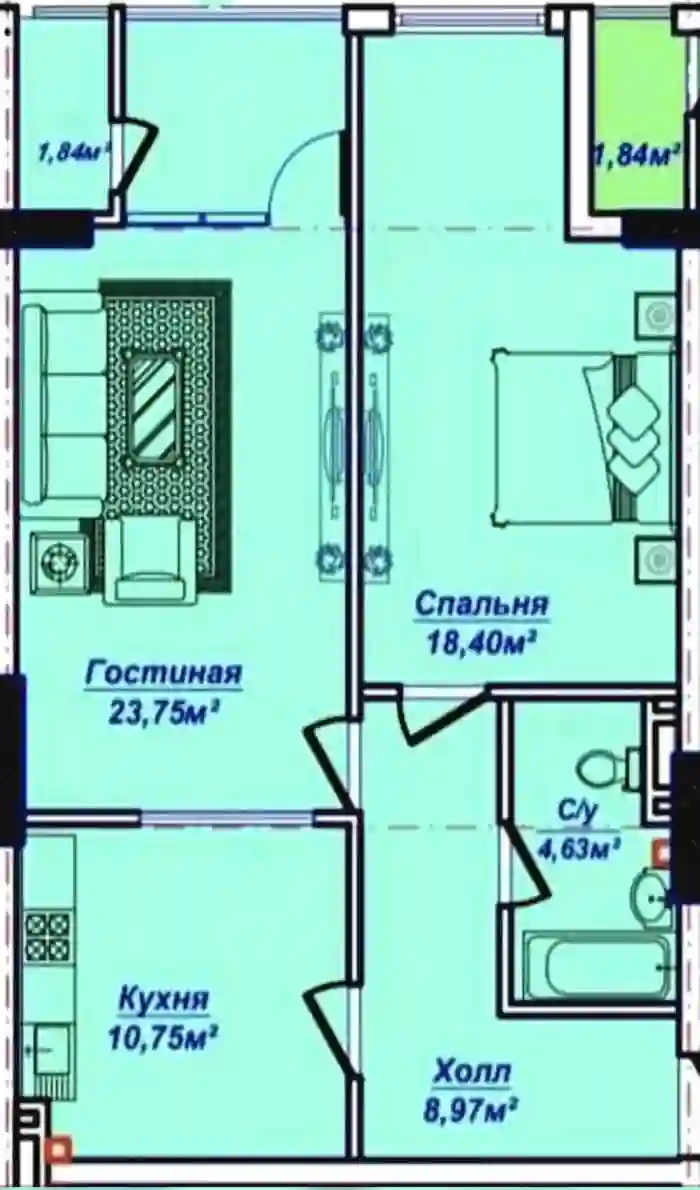 2-к квартира, 1 этаж, 72 м², Сино