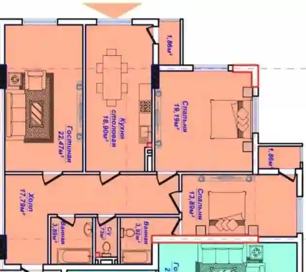 3-к квартира, 2 этаж, 105.5 м², Сино