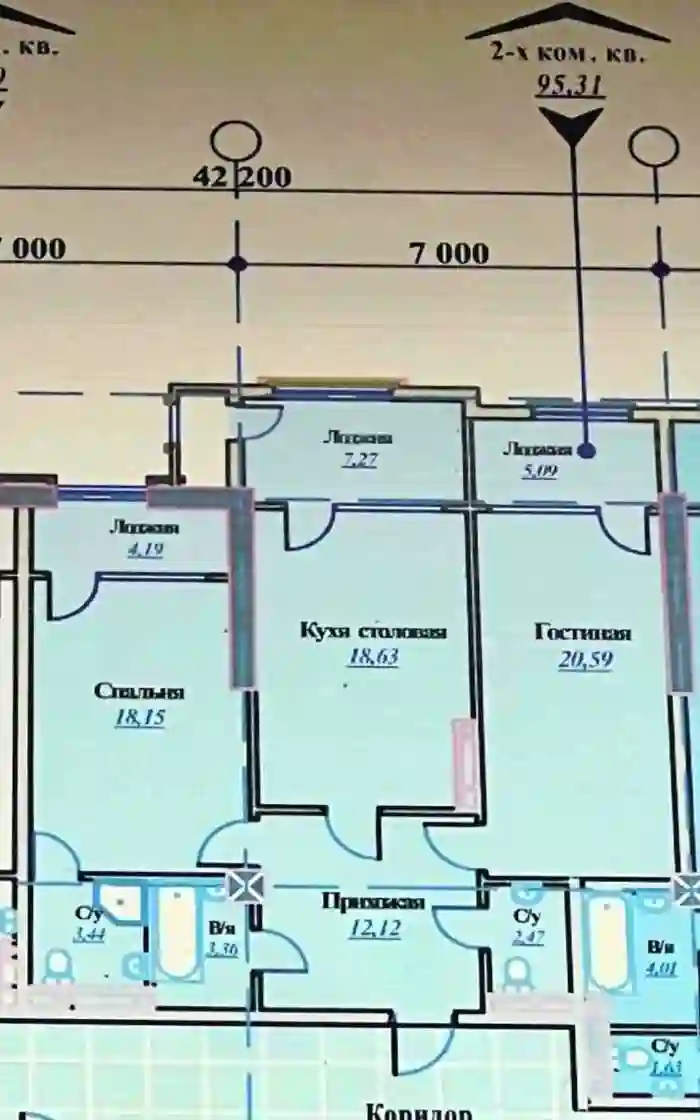 2-к квартира, 8 этаж, 95 м², Шохмансур