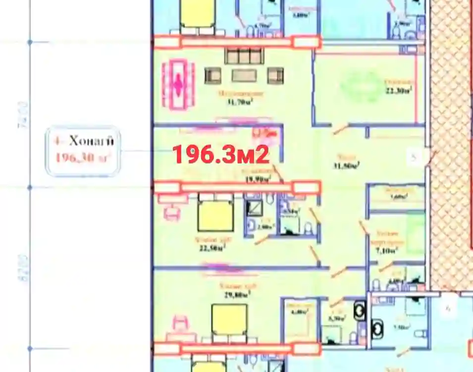 4-к квартира, 3 этаж, 196.3 м², Сино