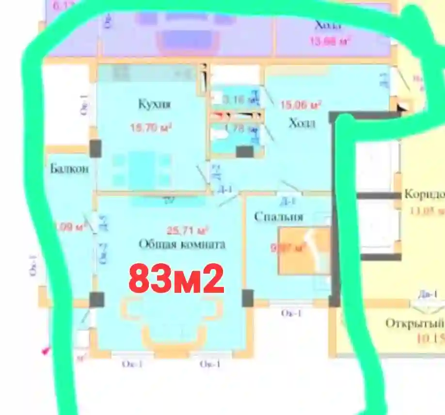 3-к квартира, 4 этаж, 83 м², Шохмансур