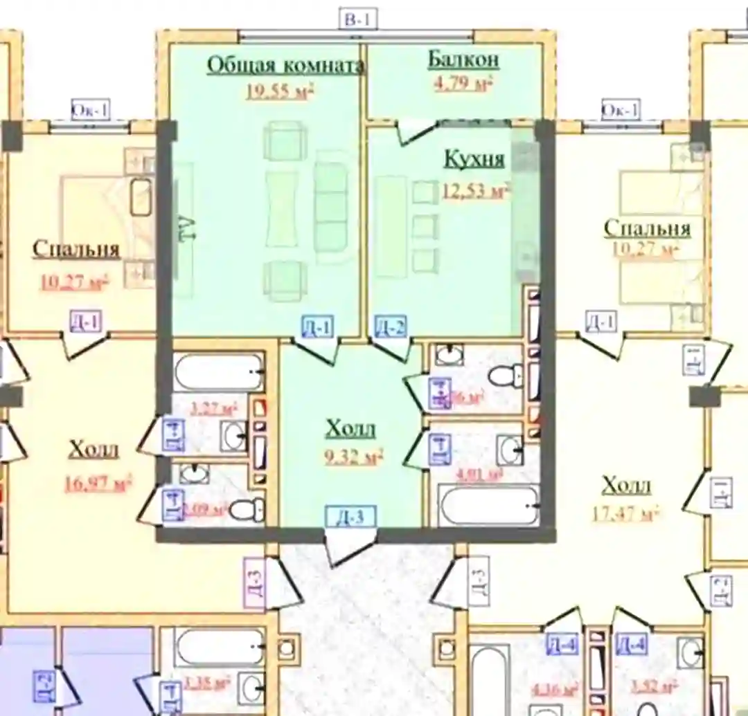 1-к квартира, 6 этаж, 54 м², Исмоил Сомони