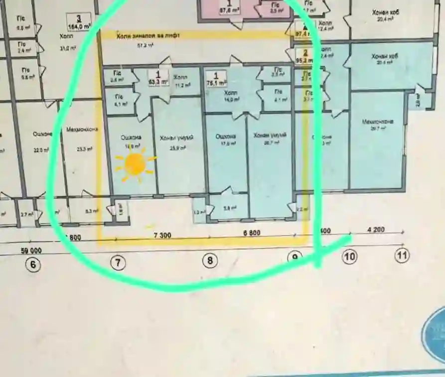 1-к квартира, 6 этаж, 63 м², Исмоил Сомони