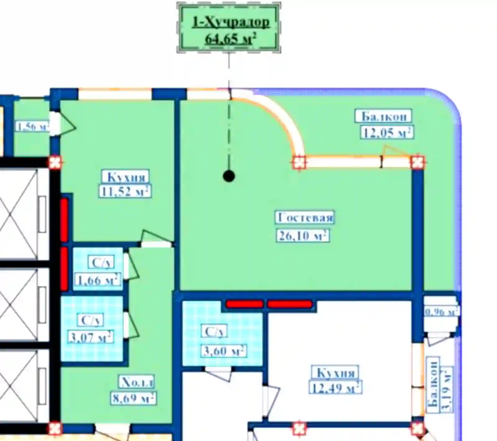 1-к квартира, 8 этаж, 65 м², Исмоил Сомони
