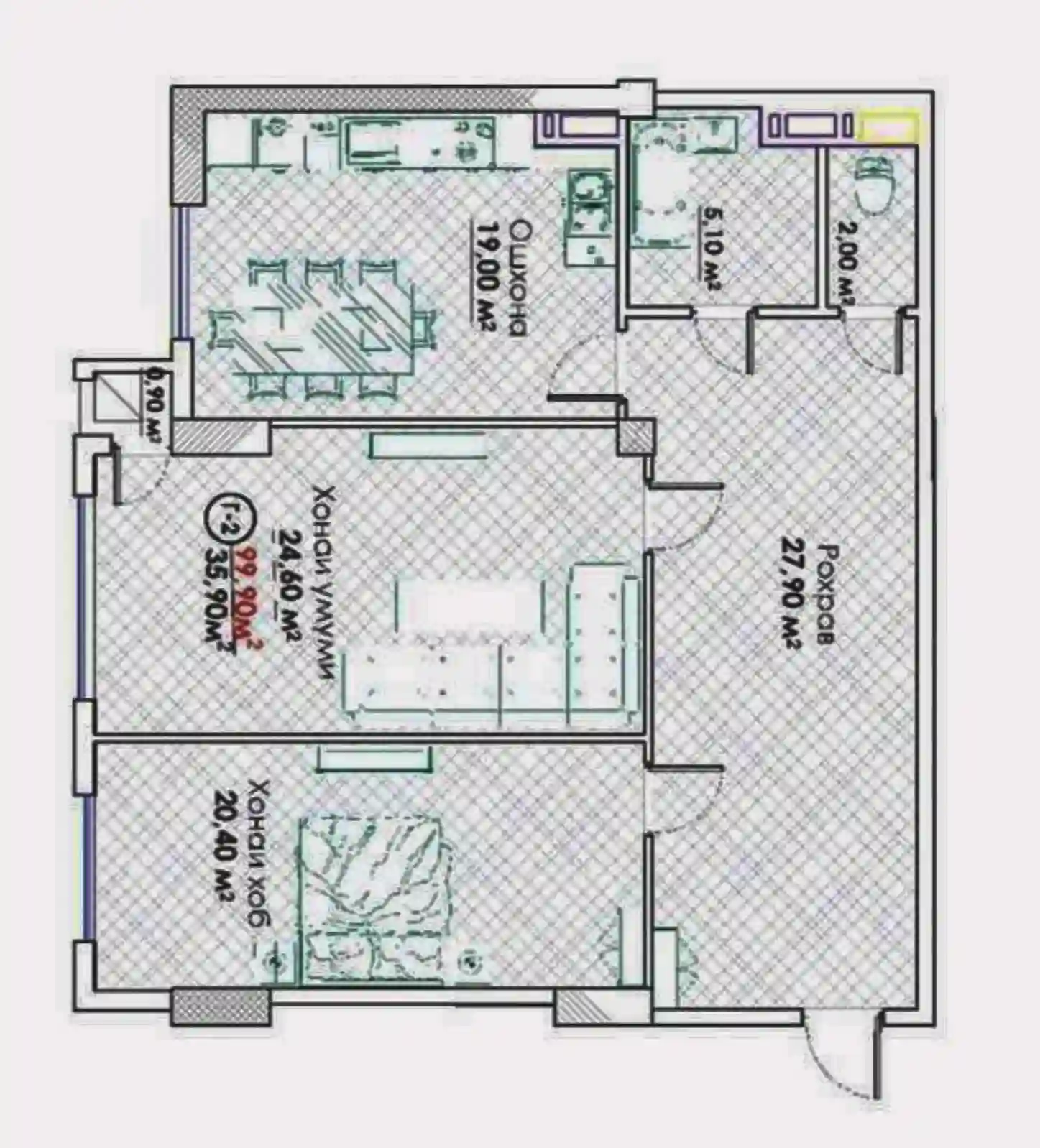 3-к квартира, 15 этаж, 100 м², Исмоил Сомони