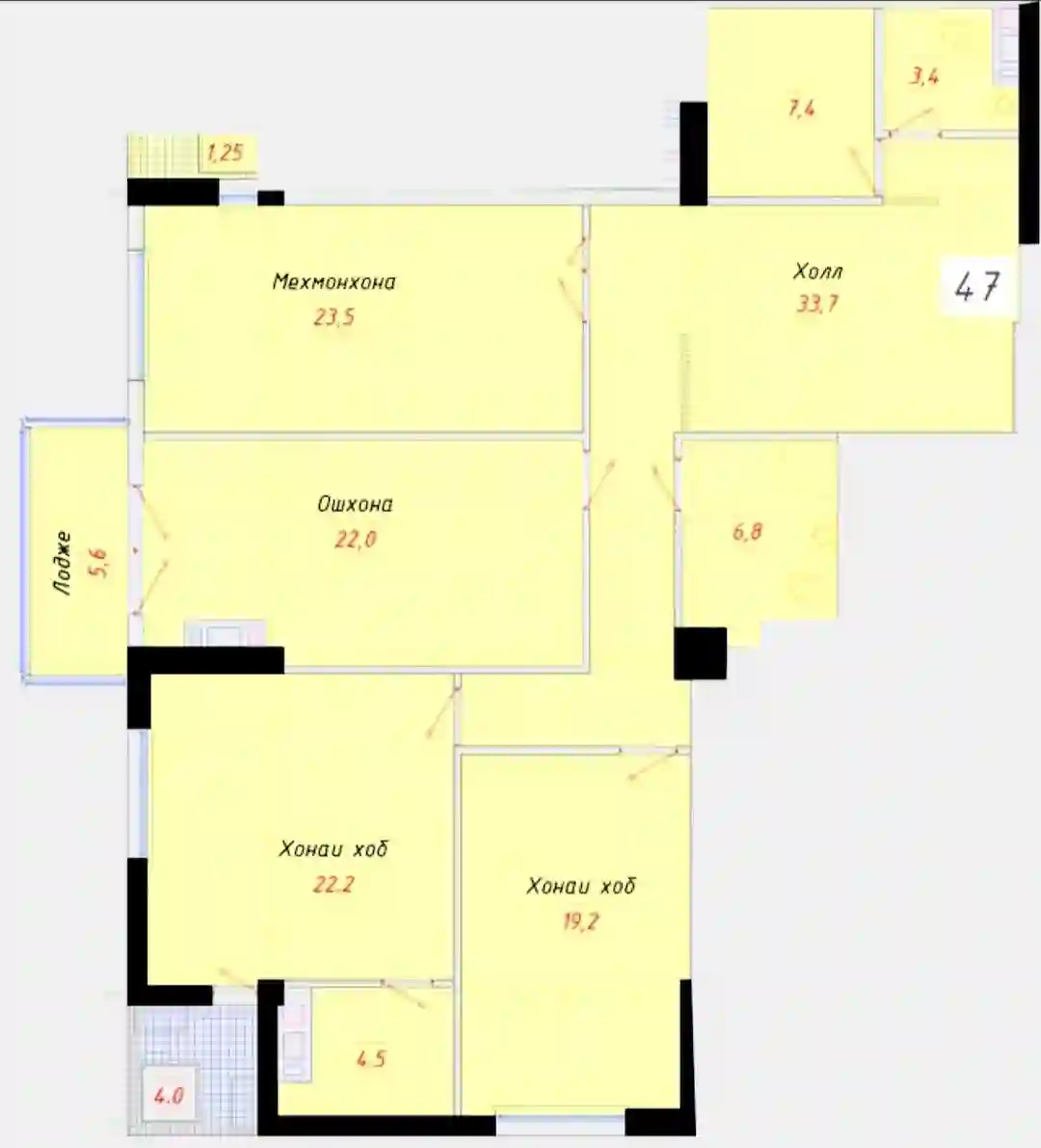 3-к квартира, 24 этаж, 153 м², Шохмансур