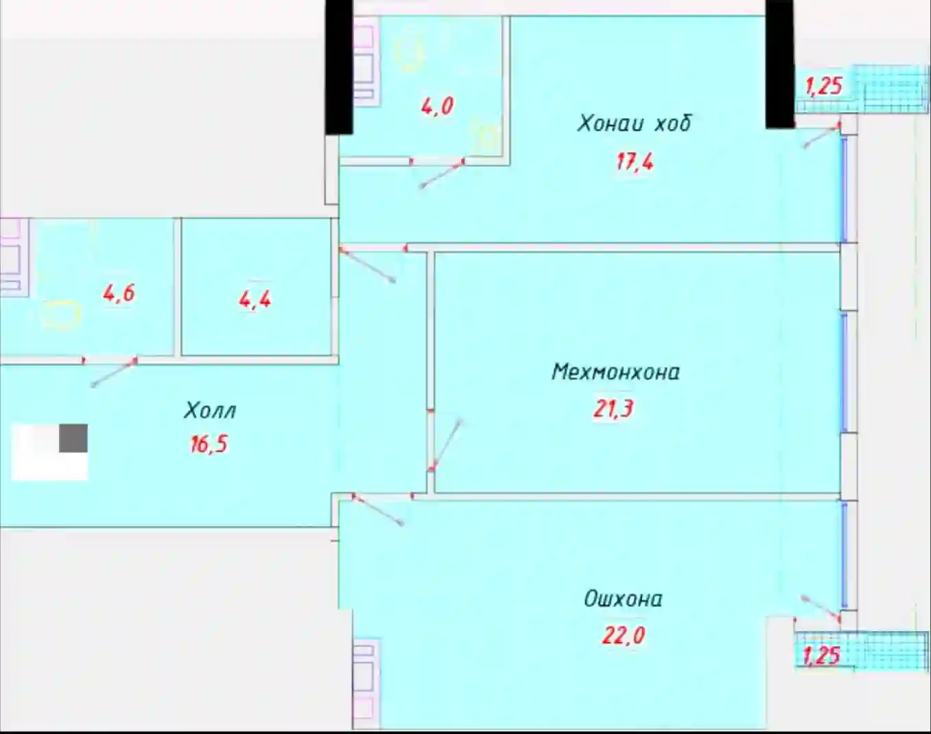 2-к квартира, 24 этаж, 92 м², Шохмансур