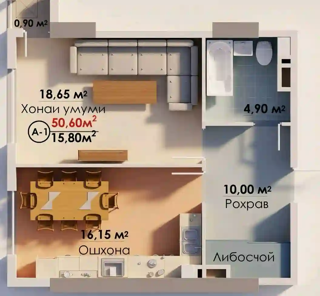 2-к квартира, 5 этаж, 50 м², И.Сомонӣ