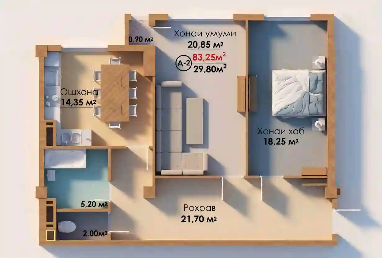 2-к квартира, 11 этаж, 83 м², И.Сомонӣ
