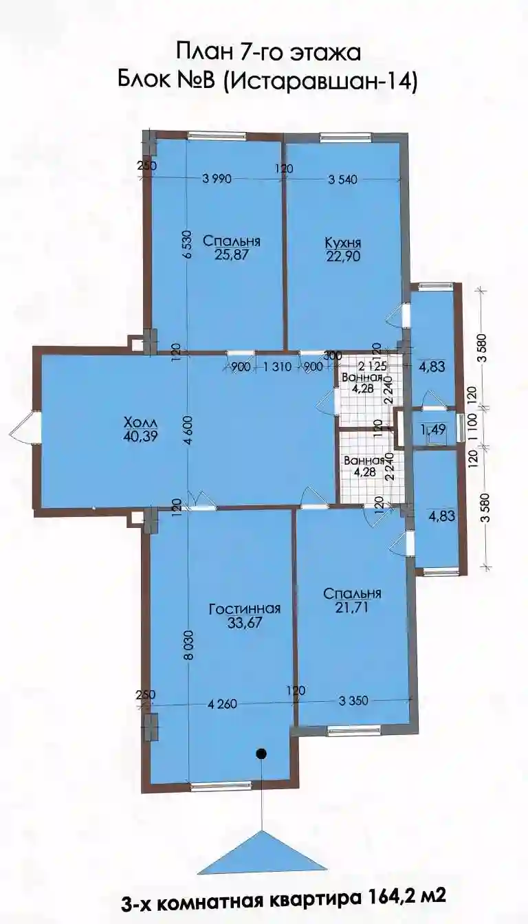 3-к квартира, 7 этаж, 164 м², Шохмансур
