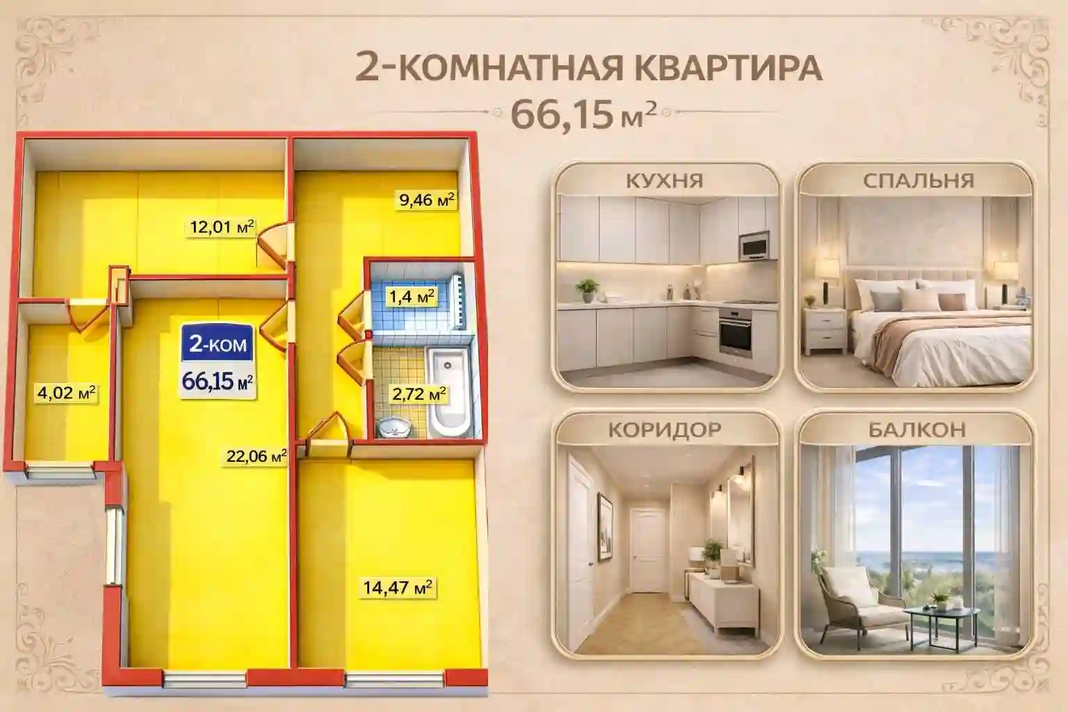 2-к квартира, 2 этаж, 66 м², павароти лелинград