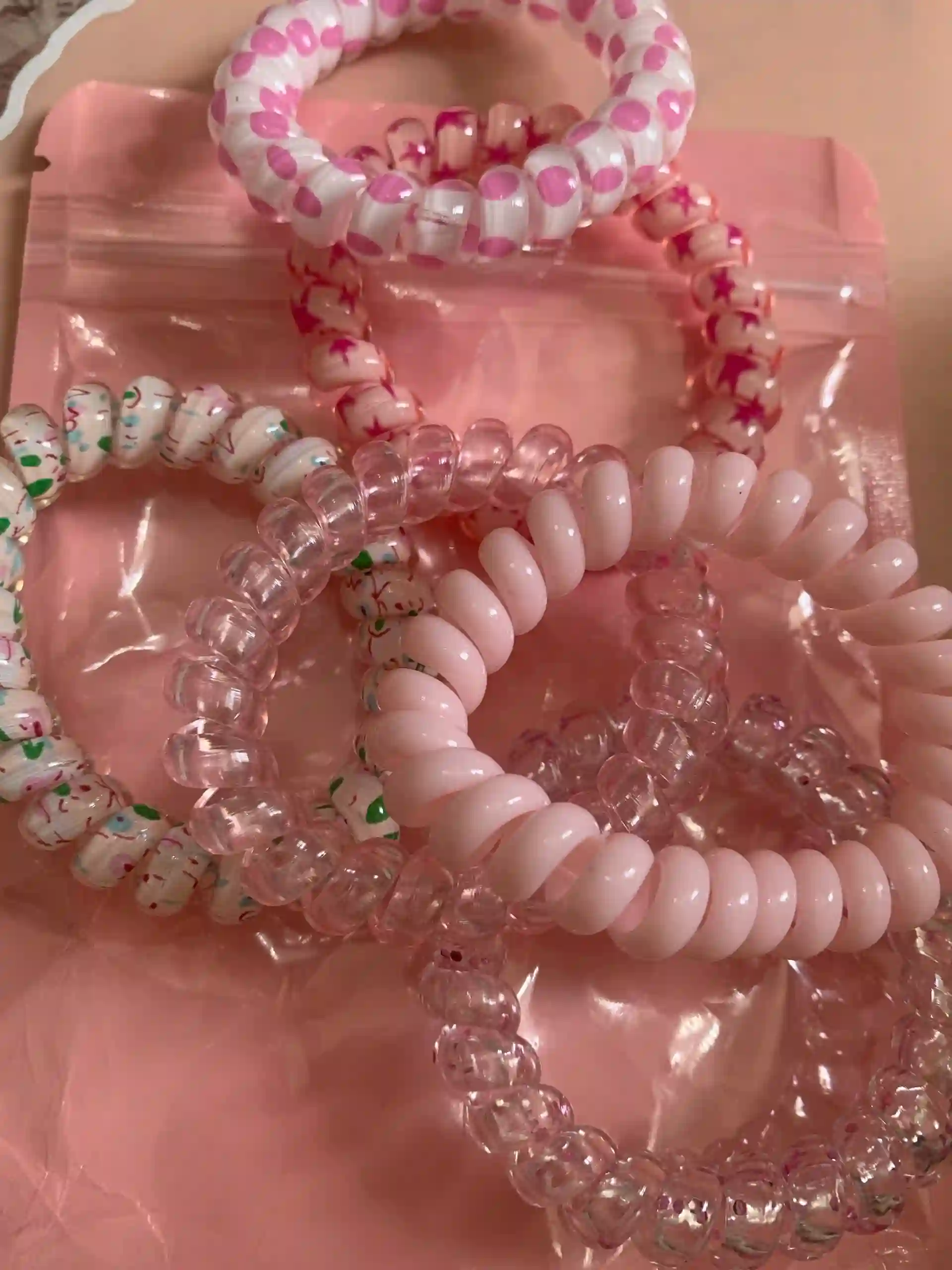 Пружинные резинки для волос (розовый оттенок) 