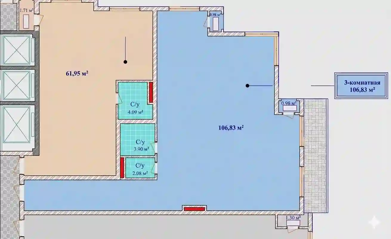 3-к квартира, 13 этаж, 106 м², Шохмансур