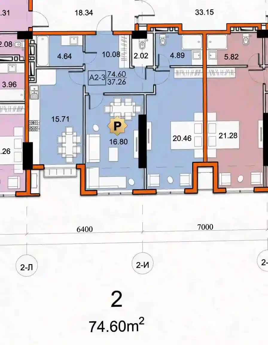 2-к квартира, 13 этаж, 74 м², И.Сомони