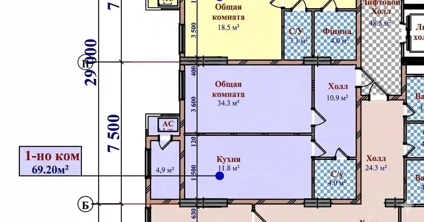 2-к квартира, 14 этаж, 69 м², Шохмансур