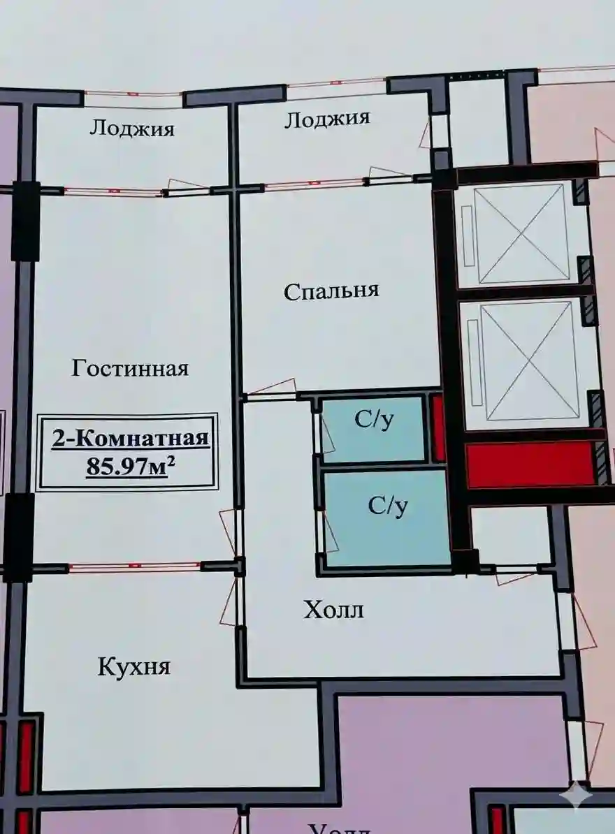 2-к квартира, 9 этаж, 86 м², Шохмансур