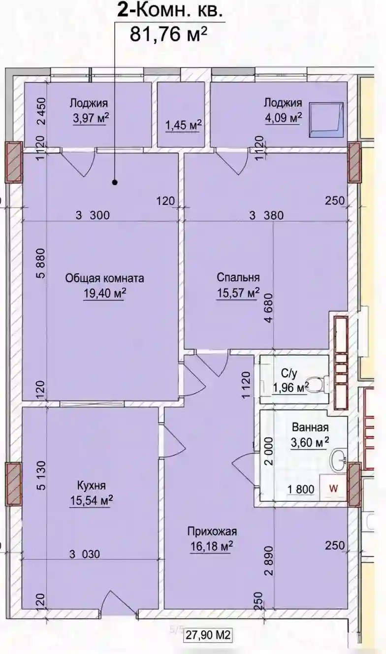 2-к квартира, 17 этаж, 82 м², Сино