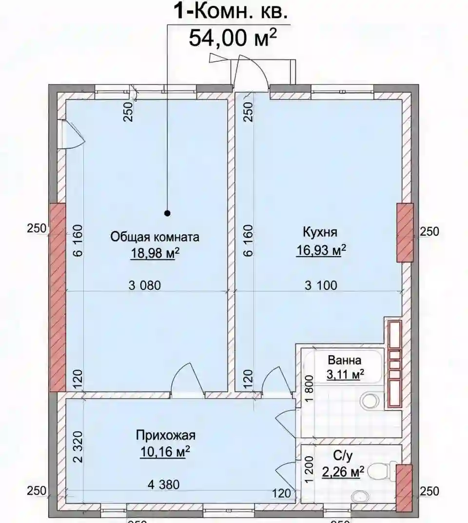 1-к квартира, 10 этаж, 54 м², Сино
