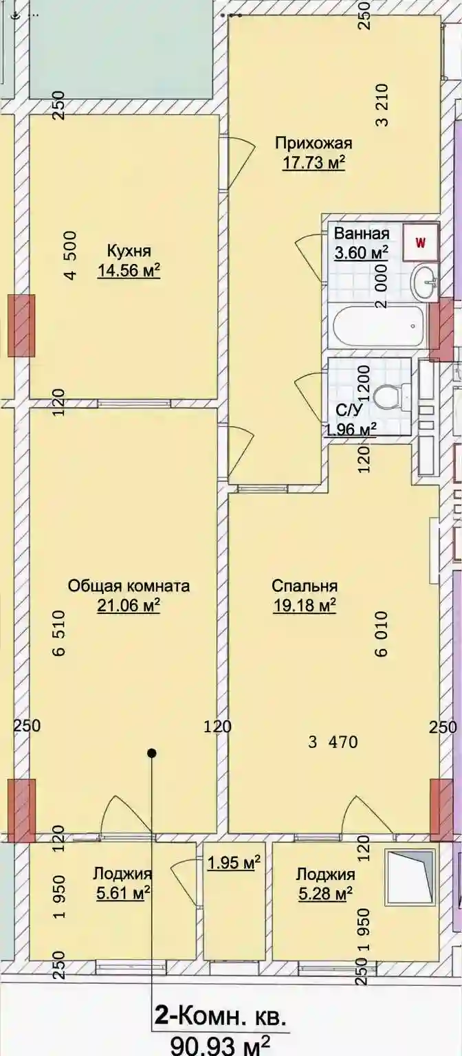 2-к квартира, 18 этаж, 91 м², Сино
