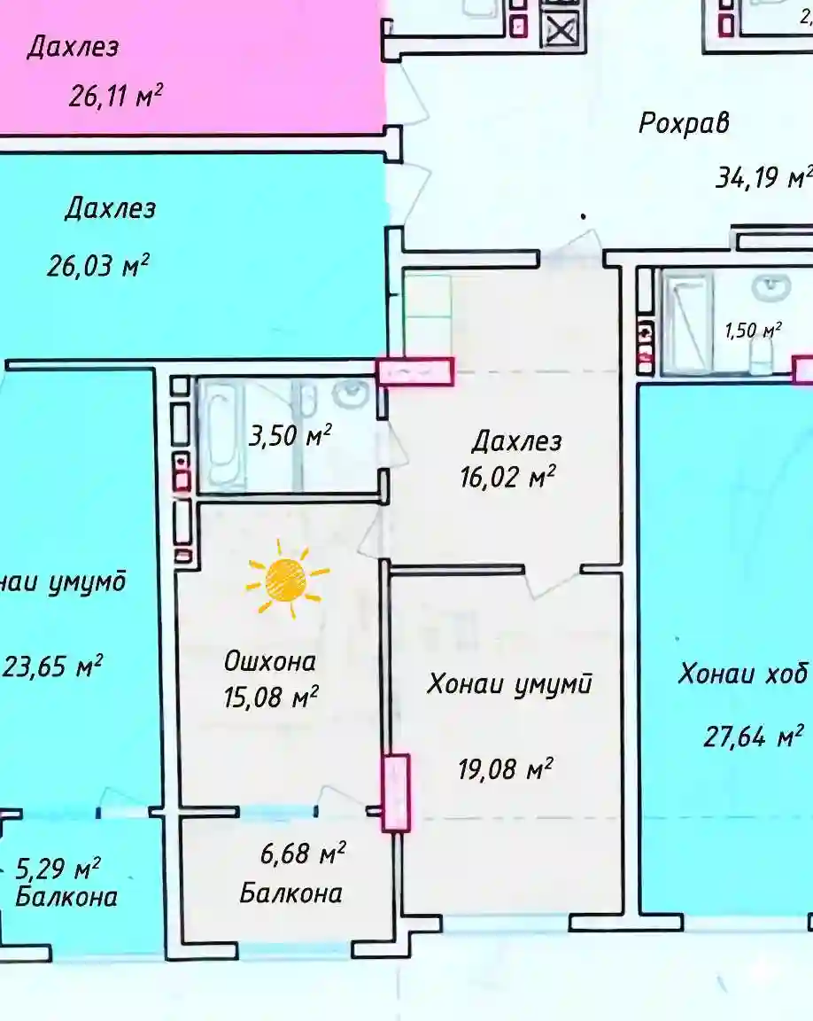 1-к квартира, 4 этаж, 62 м², Шохмансур