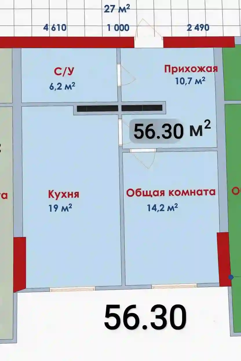 1-к квартира, 5 этаж, 56 м², Шохмансур