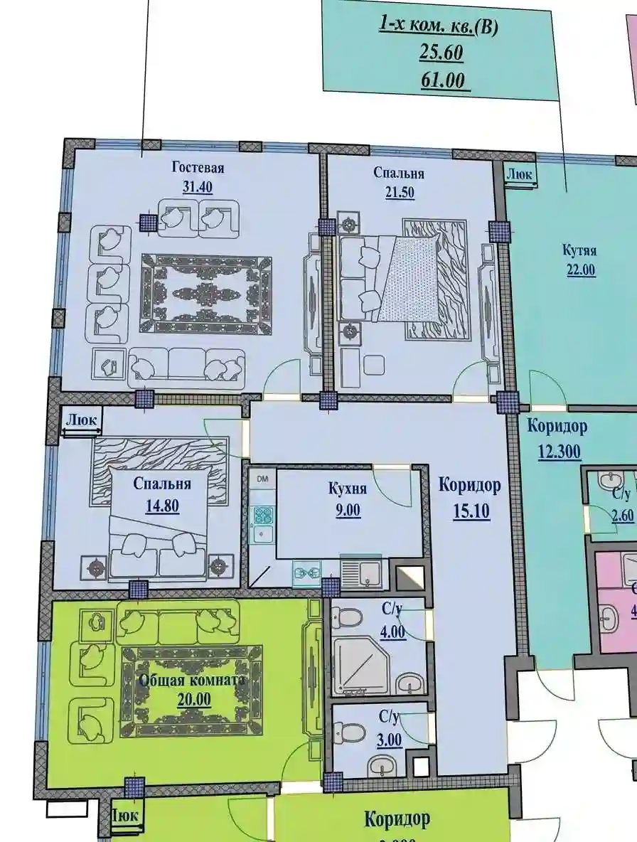 3-к квартира, 9 этаж, 102 м², И.Сомони