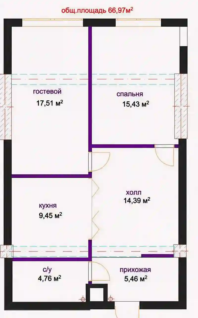 2-к квартира, 11 этаж, 67 м², Сино