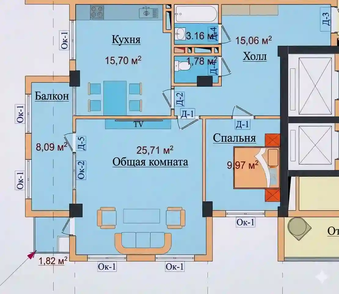 2-к квартира, 5 этаж, 82 м², И.Сомони