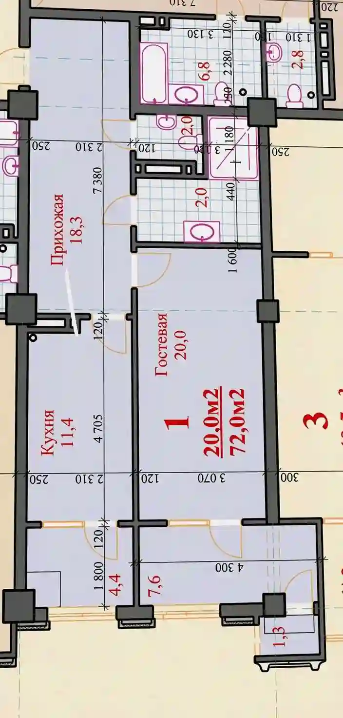 1-к квартира, 7 этаж, 72 м², И.Сомонӣ