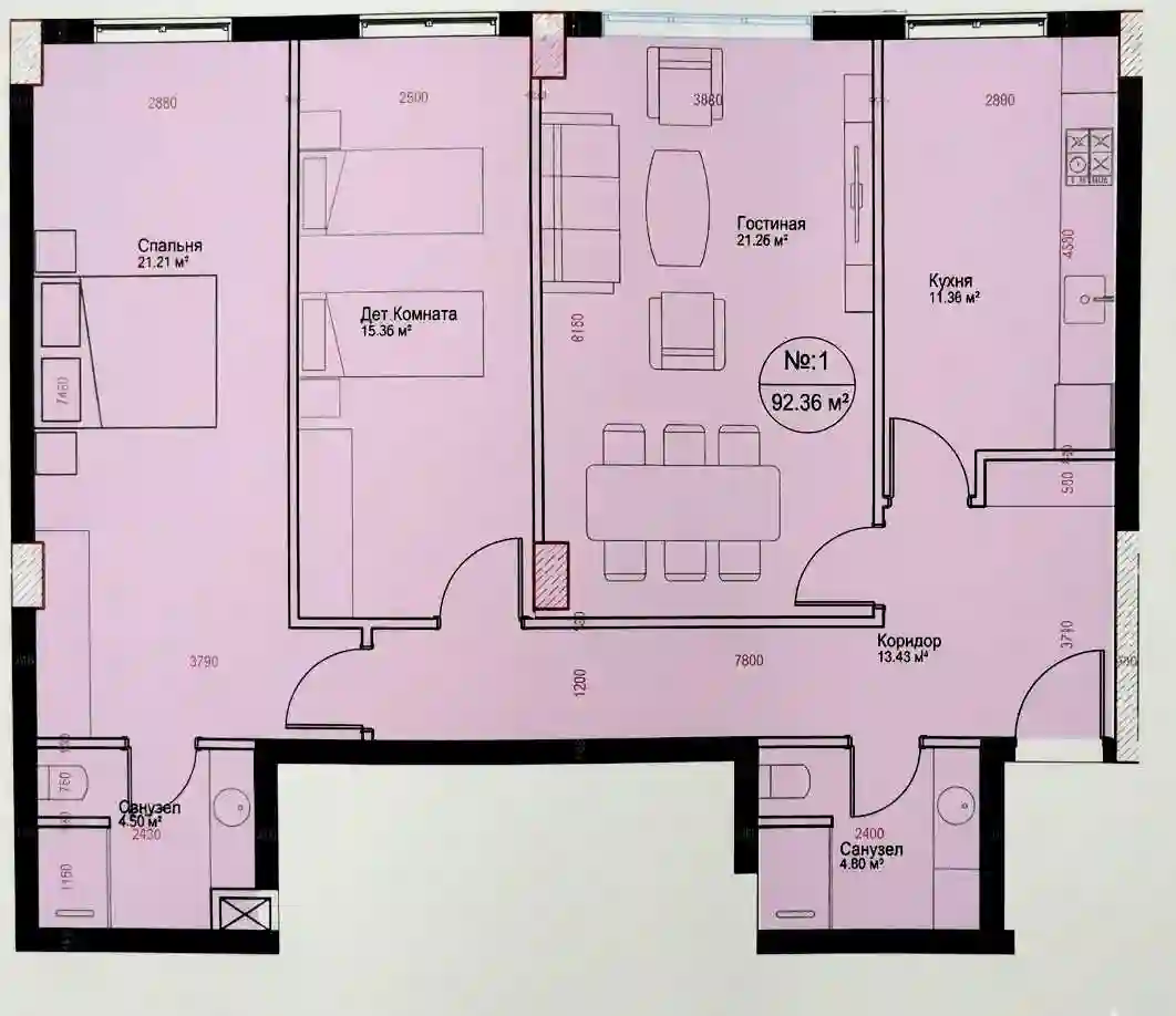 3-к квартира, 7 этаж, 92 м², Шохмансур