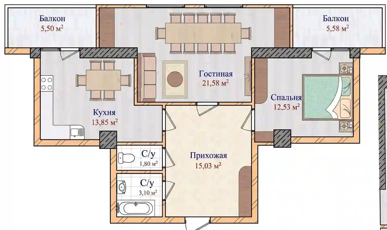 2-к квартира, 13 этаж, 75 м², Шохмансур
