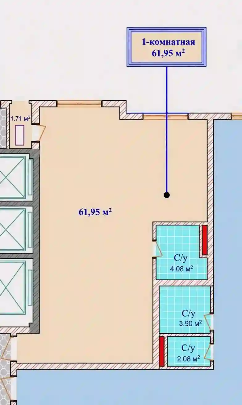 1-к квартира, 10 этаж, 62 м², Шохмансур