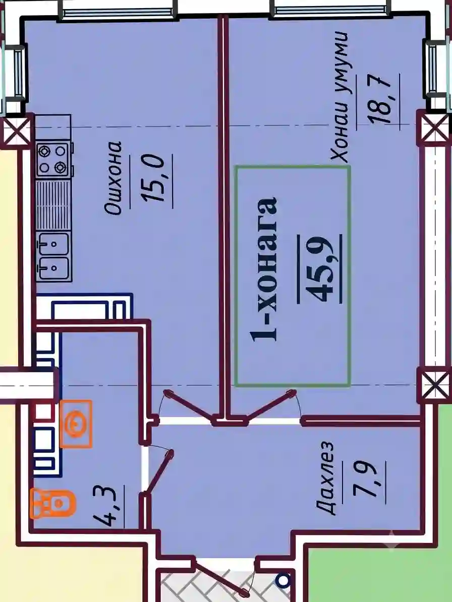 1-к квартира, 8 этаж, 46 м², И.Сомонӣ