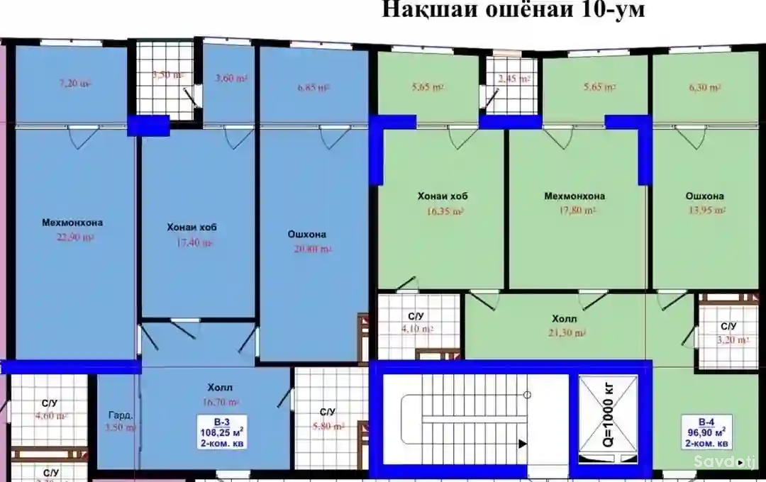2-к квартира, 10 этаж, 108 м², главный ёвар