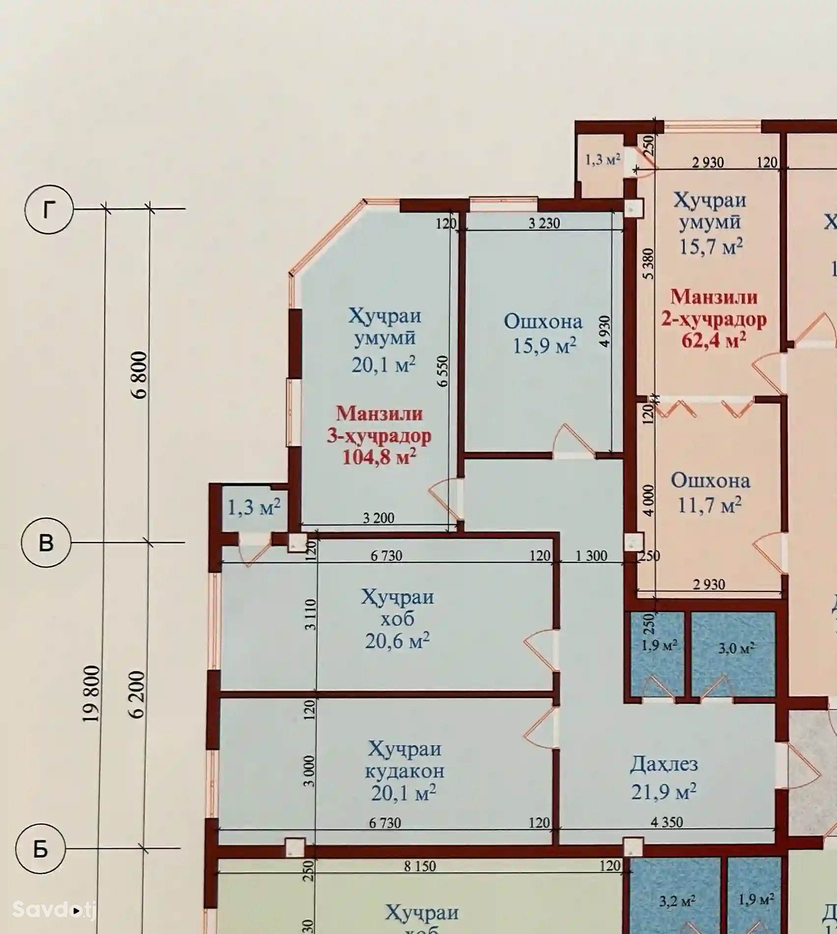 3-к квартира, 10 этаж, 105 м², Рудаки