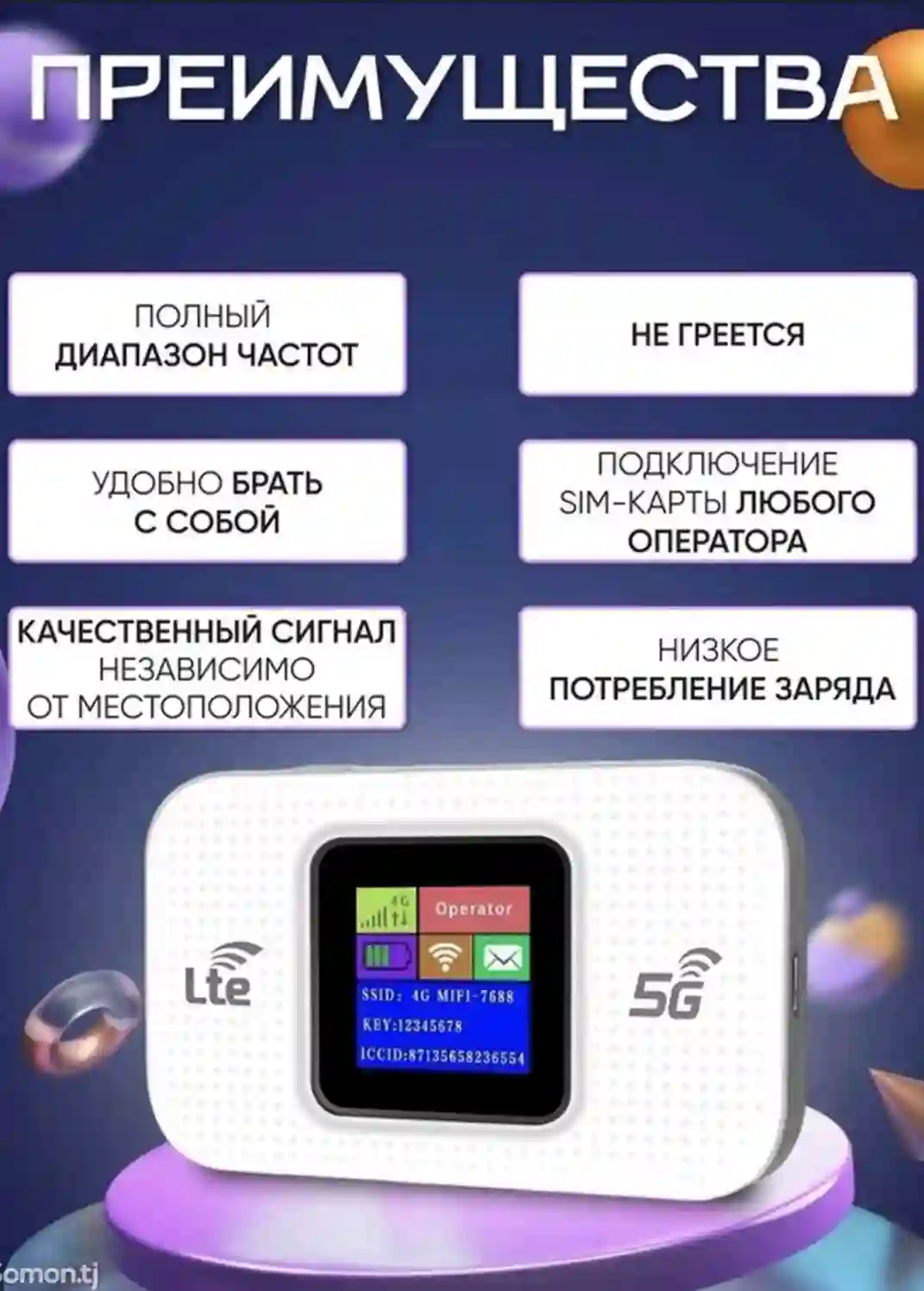 Карманный 4G LTE Wi-Fi роутер (300 Мб/с)