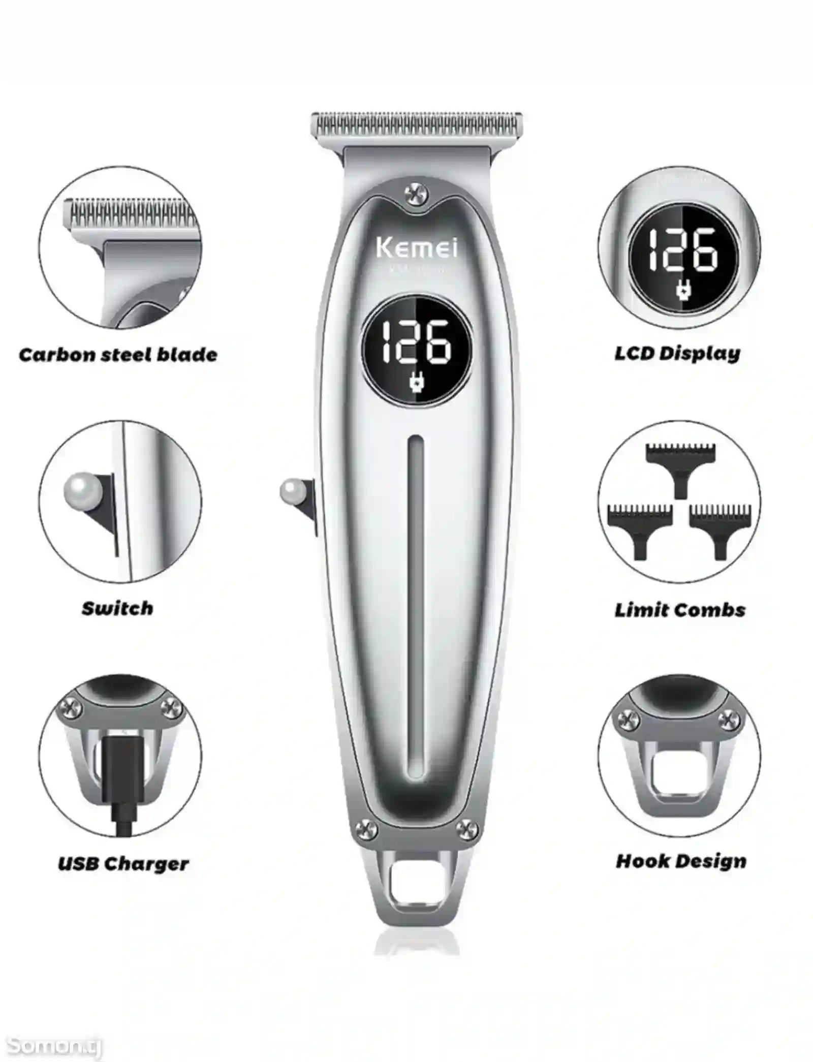 Триммери касбии Kemei KM-1948 бо экрани LCD 