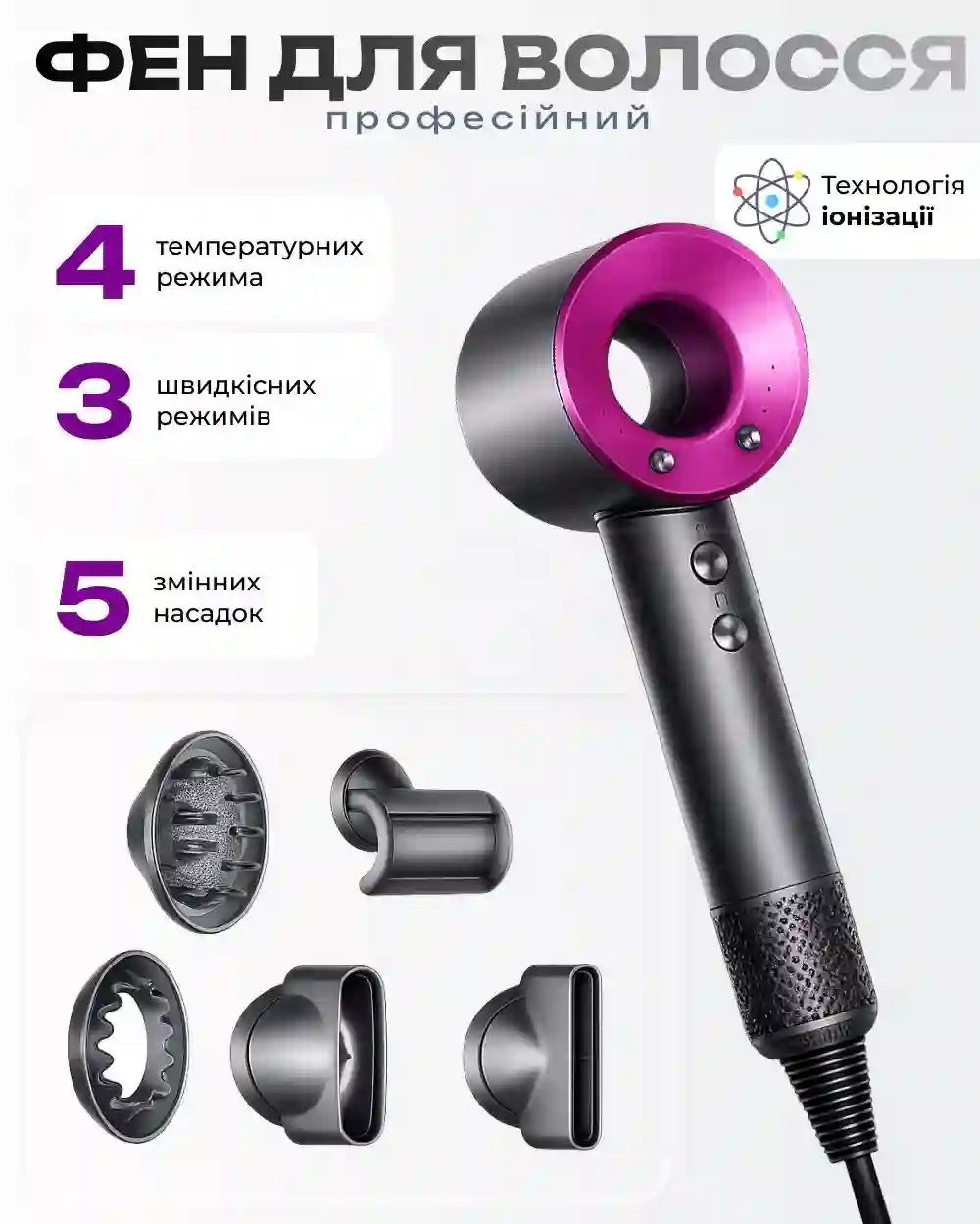 Фен барои ороиши соч (Super Hair Dryer 5in1)