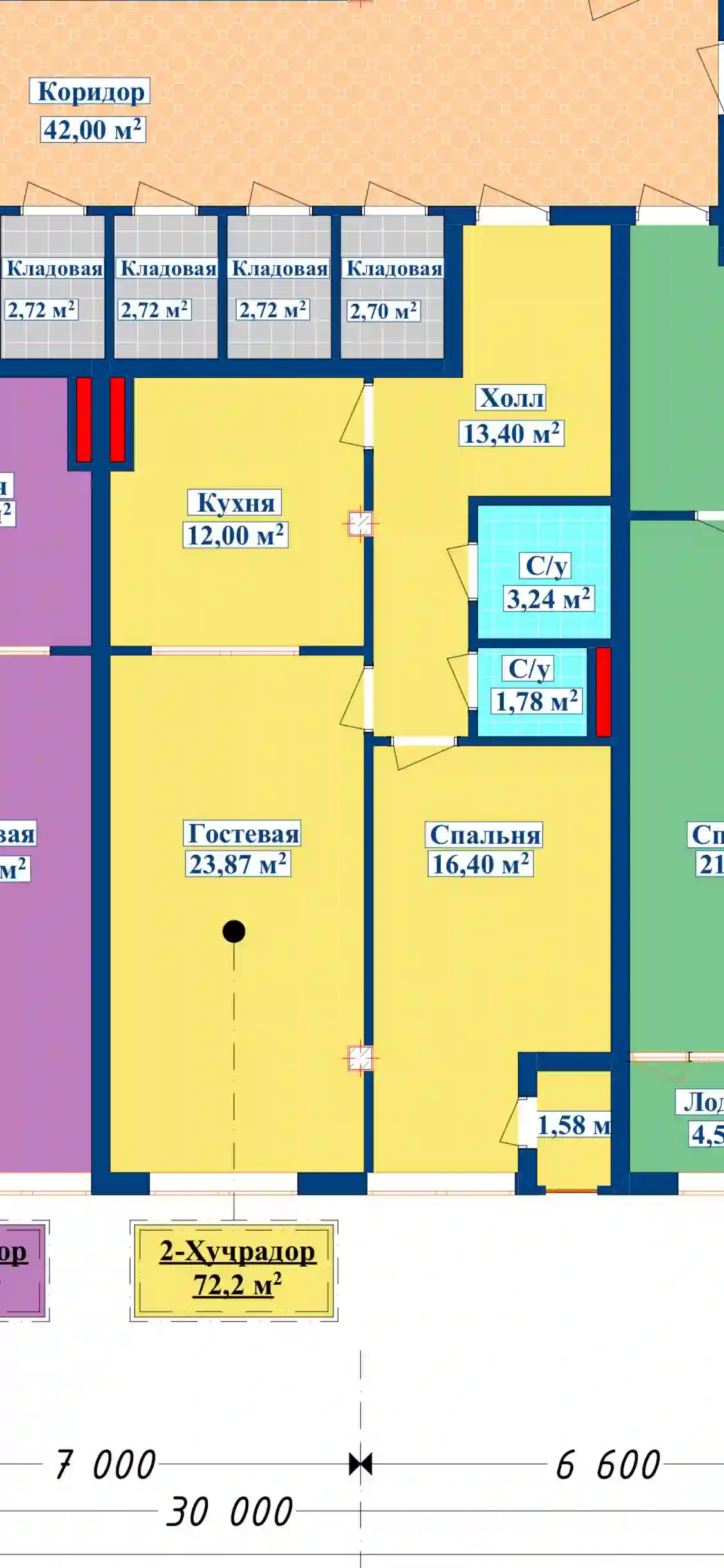 2-к квартира, 3 этаж, 72 м², Шохмансур
