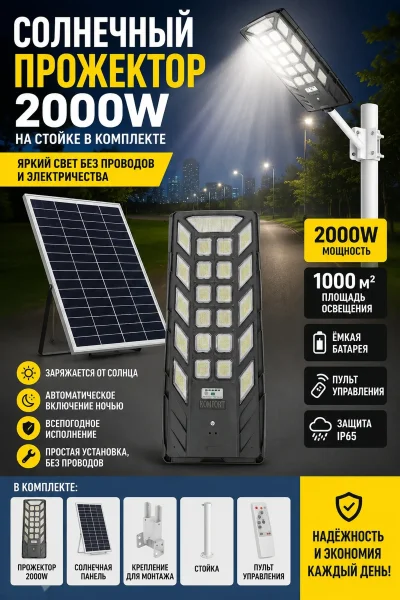 Солнечный прожектор 2000w