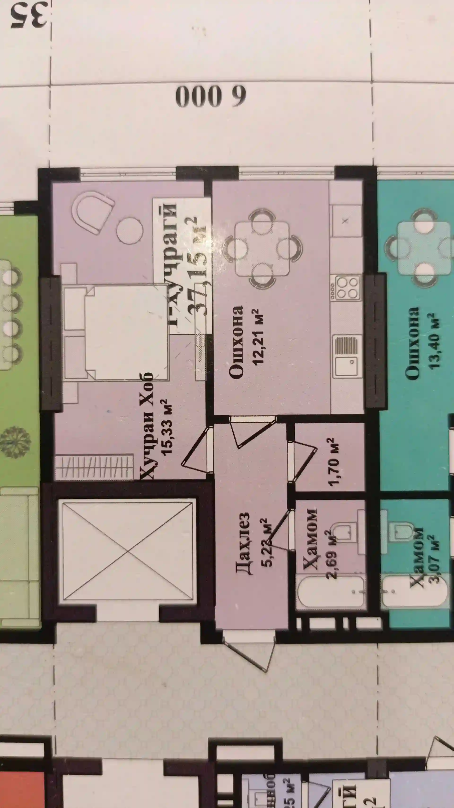 1-к квартира, 3 этаж, 37 м², Рудаки — миниатюра 1