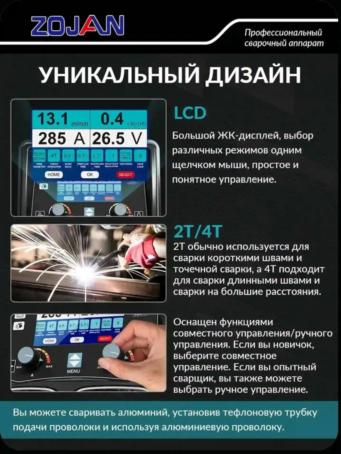 сварочный аппарат ZOJAN MIG-285 LCD — миниатюра 3