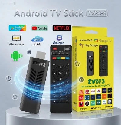 Смарт TV приставка стик TVR3 8K Streaming Box Google TV Android 14.0.