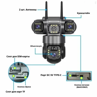 Солнечная камера видеонаблюдения 4G с 3 объективами HD 12 МП 6K — миниатюра 8
