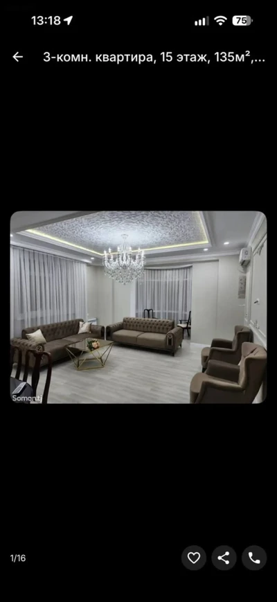 3-комн. квартира, 15 этаж, 135м², сомони