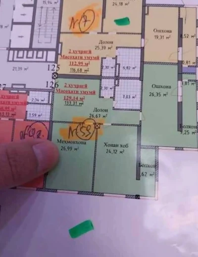 3-комн. квартира, 13 этаж, 130 м², Исмоили сомони,Себистон,Цум — миниатюра 3