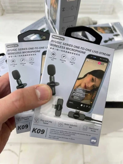 Микрофон петличный Bluetooth + переходник Lightning Remax K09, черный